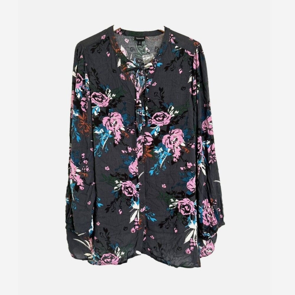 TORRID Black Floral Top NWT 3X Boho Tunic - Picture 4 of 7